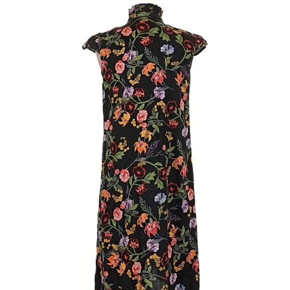 Black Floral Print Dress Cap Sleeve and Ruffled Hem. - Picture 12 of 12